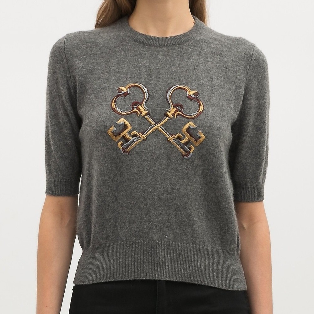 Dolce & Gabbana Grey‎ Key Embroidered Cashmere Wool Sweater